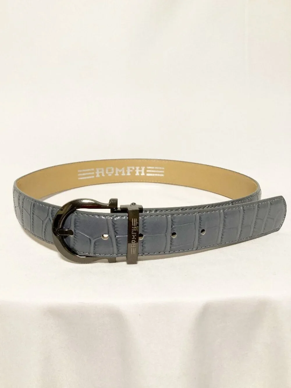 ROMFH Croc Belt Equestrian Gray Faux Leather 35
